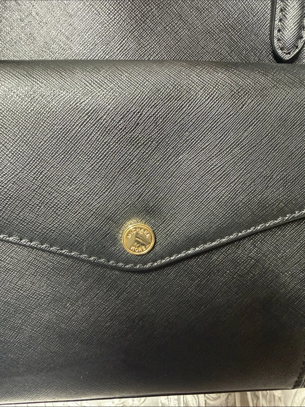 Michael Kors Black Saffiano Tote with Gold MK Charm